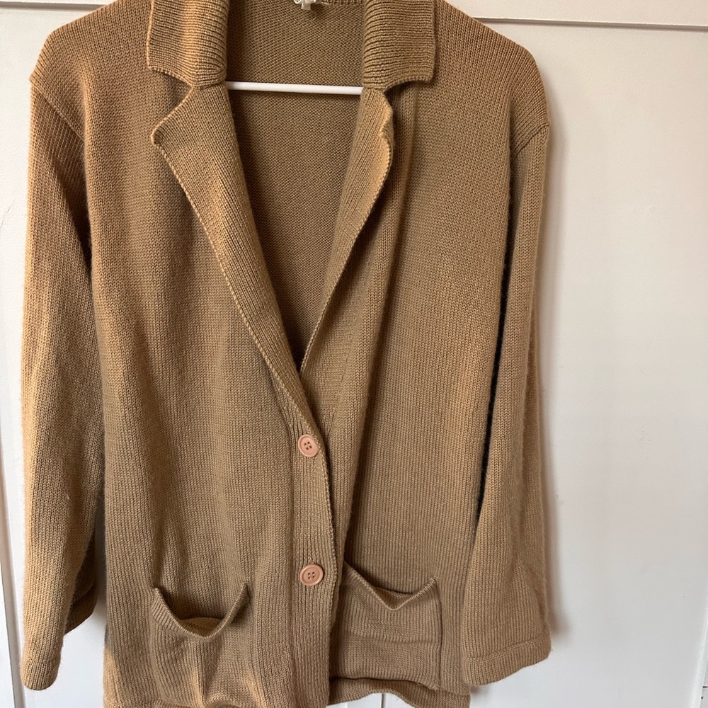 Vintage wool grunge Camel Knit Button-Front Women's Sweater Cardigan size nedium